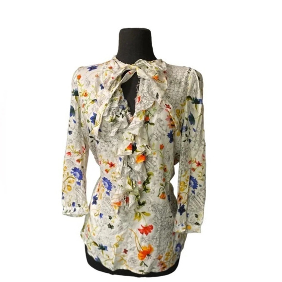 Nanette Lepore Tops - Nanette lepore Floral Ruffle Blouse